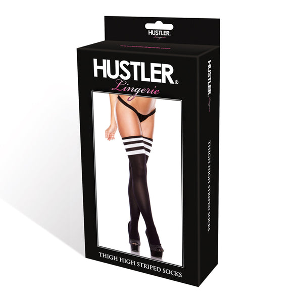 Hustler Thigh High Striped Socks Black&White