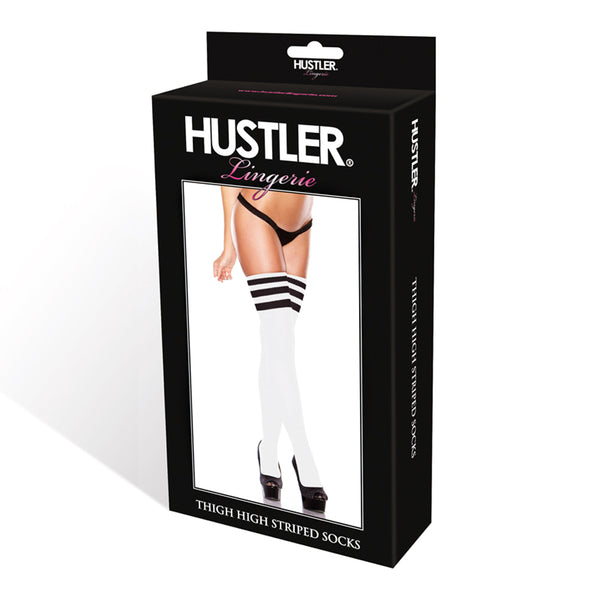 Hustler Thigh High Striped Socks White&Black