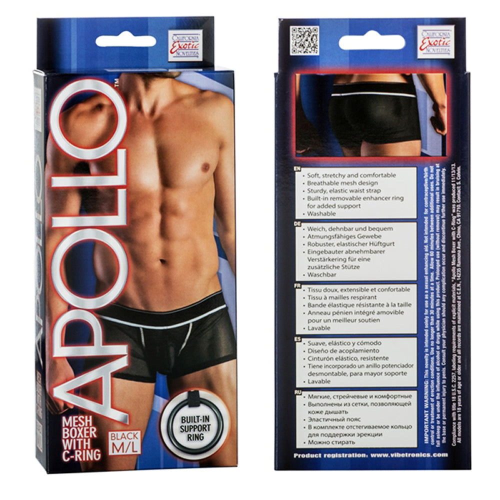 California Exotic Apollo Mesh Boxer with C-Ring - M/L - Black