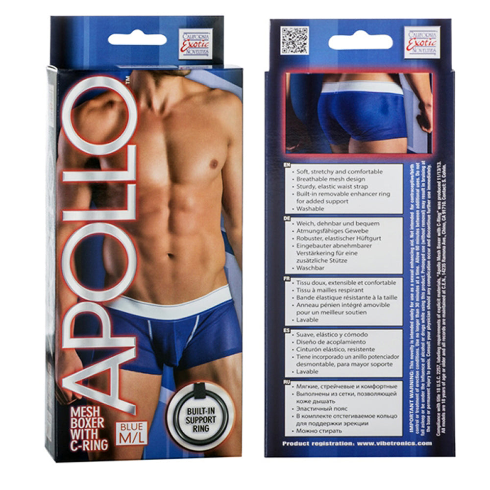 California Exotic Apollo Mesh Boxer with C-Ring - M/L - Blue