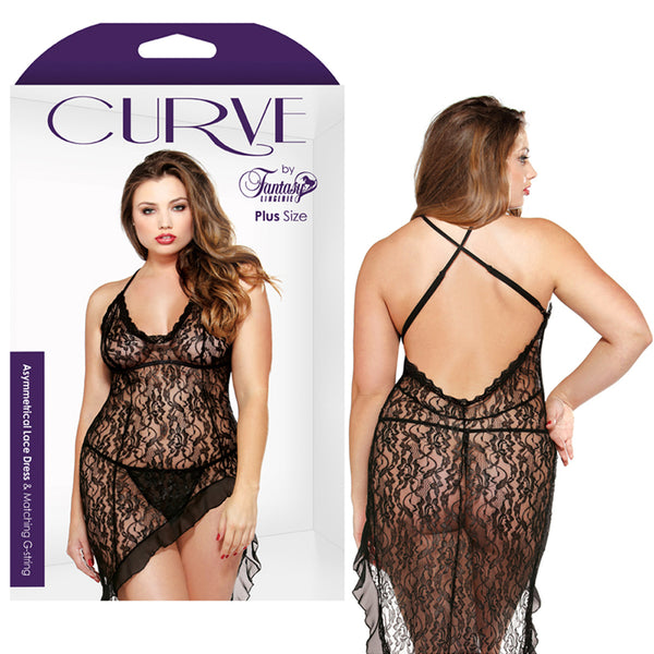 Curve Asymmetric Lace Dress & G Black 1X/2X
