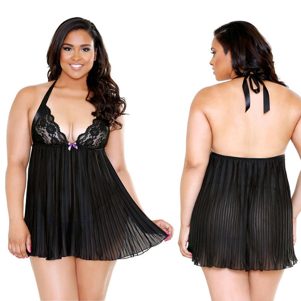 Curve Chemise, Pleated Halter with G-string 1X/2X