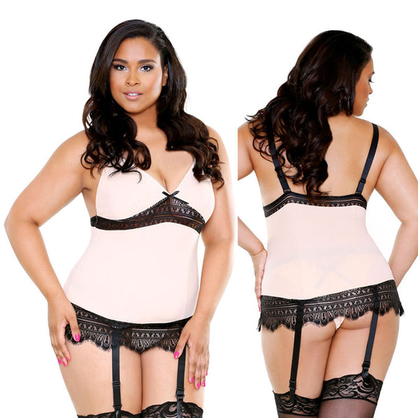 Curve Camisole with Garter & Thong Blush 1X/2X
