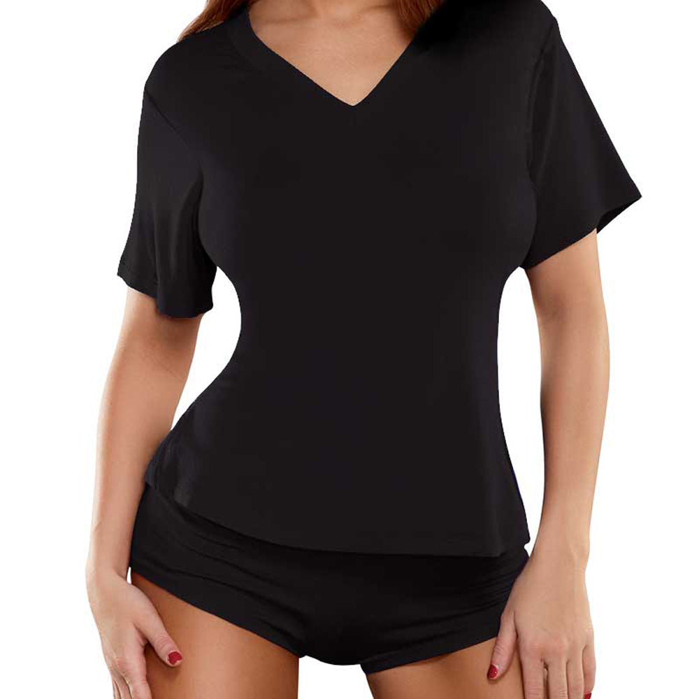 Magic Silk Bamboo Magic V-Neck Tee Shirt Black Sm