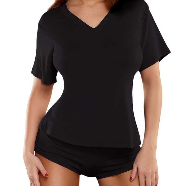 Magic Silk Bamboo Magic V-Neck Tee Shirt Black Sm