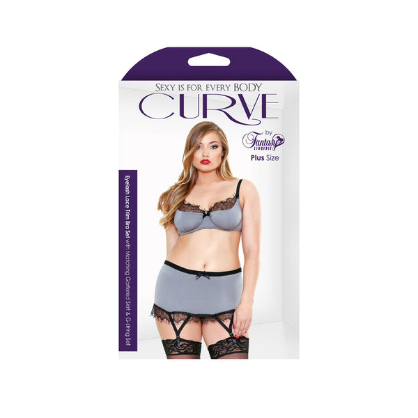 Curve Eyelash Trim Bra, Skirt & G-string Grey 3X/4X