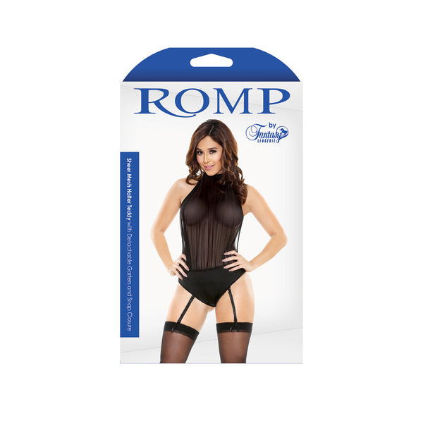 Romp Sheer Mesh Halter Teddy Black S/M