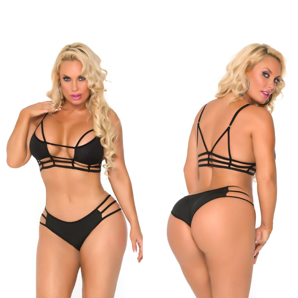 Rene Rofe Cocolicious Cage Me In Bra & Panty Black S/M