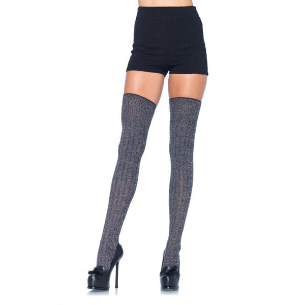 Heather Rib Knit Thigh Highs O/S Grey