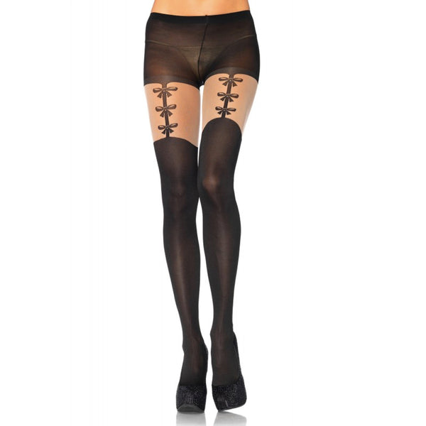 Spandex Opaque Pantyhose with Faux O/S Black