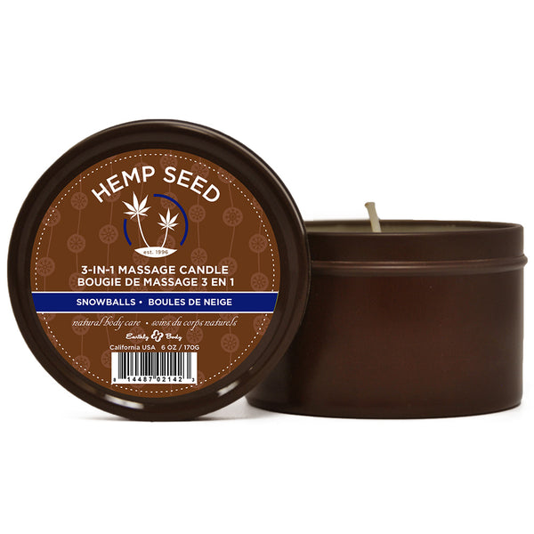 Earthly Body 3 in 1 Massage Candle - 6 oz Snowballs