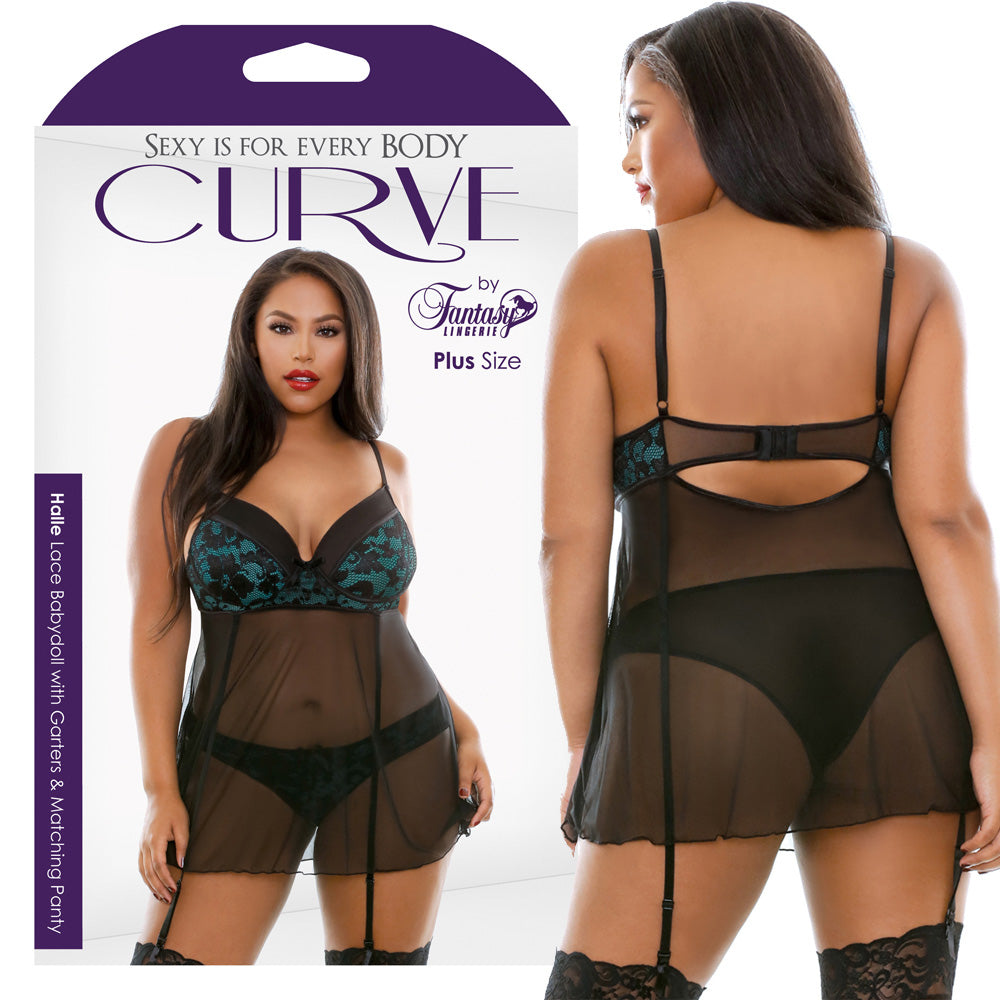 Curve Halle Babydoll&Pnty Emld/Blk 3X/4X