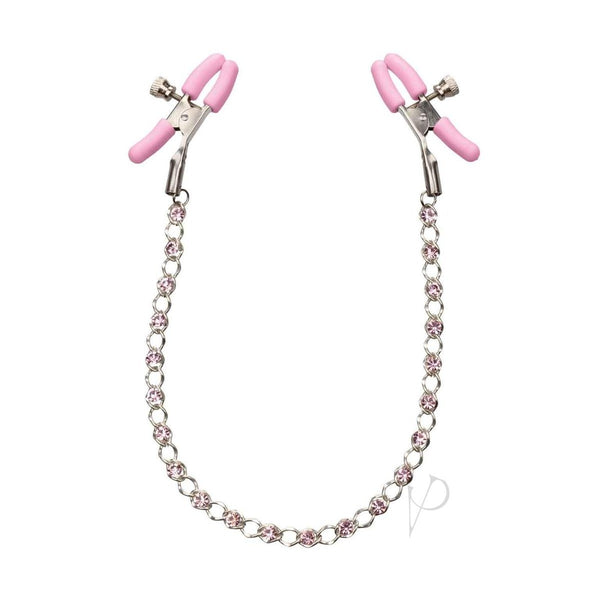 Nipple Play Crystal Chain Nipple Clamps - Pink