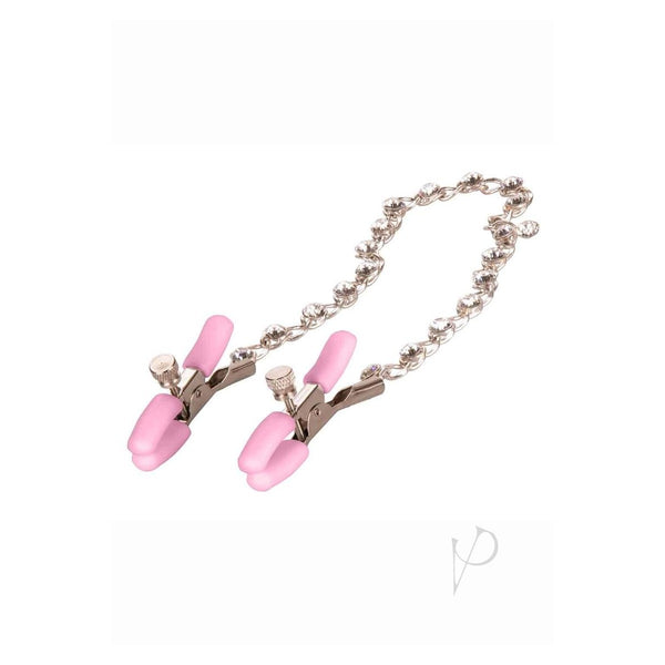 Nipple Play Crystal Chain Nipple Clamps - Pink
