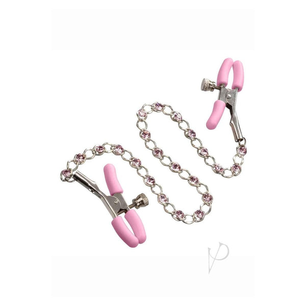 Nipple Play Crystal Chain Nipple Clamps - Pink