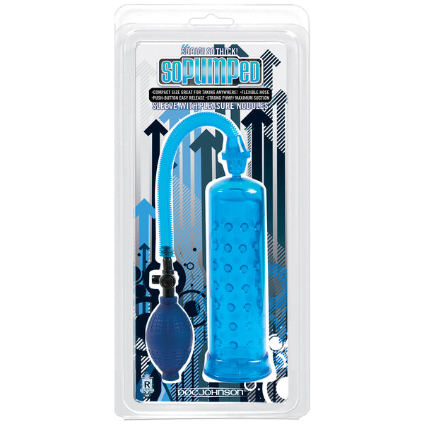 So Pumped- Penis Pump with Sleeve - Blue
