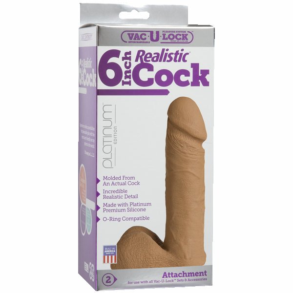 Vac-U-Lock Plat 6 inch Realistic Cock Brown