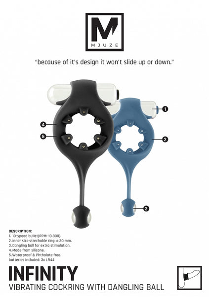 Infinity - Vibrating Cockring with Dangling Ball - Black