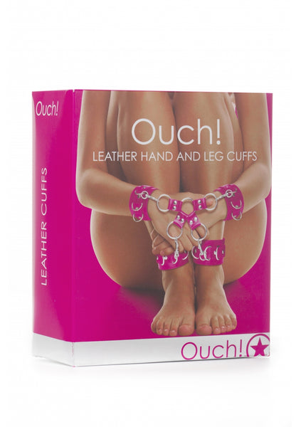 Leather Hand And Legcuffs - Pink