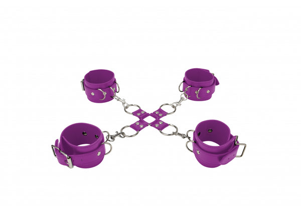 Leather Hand And Legcuffs - Purple