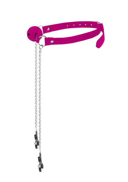 Ball Gag with Nipple Clamps - Pink