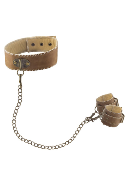 Collar With Handcuffs - Brown
