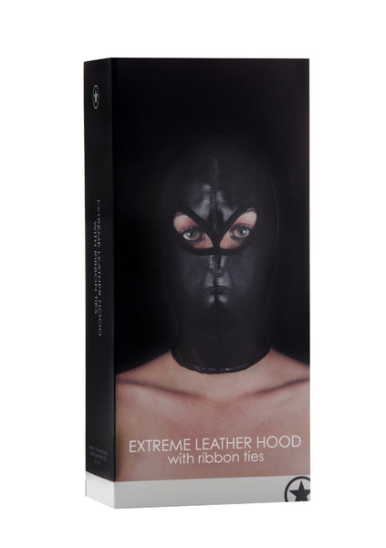Extreme Leather Hood with Ribon Ties