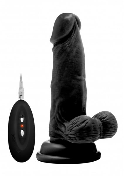 Vibrating Realistic Cock - 6" - With Scrotum - Black