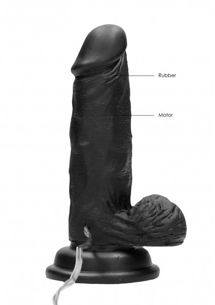 Vibrating Realistic Cock - 6" - With Scrotum - Black
