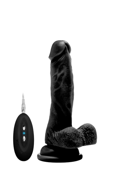 Vibrating Realistic Cock - 7" - With Scrotum - Black