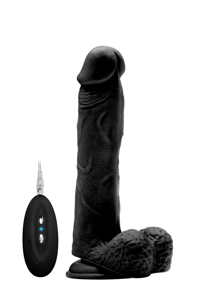 Vibrating Realistic Cock - 9" - With Scrotum - Black