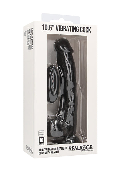 Vibrating Realistic Cock - 10" - With Scrotum - Black