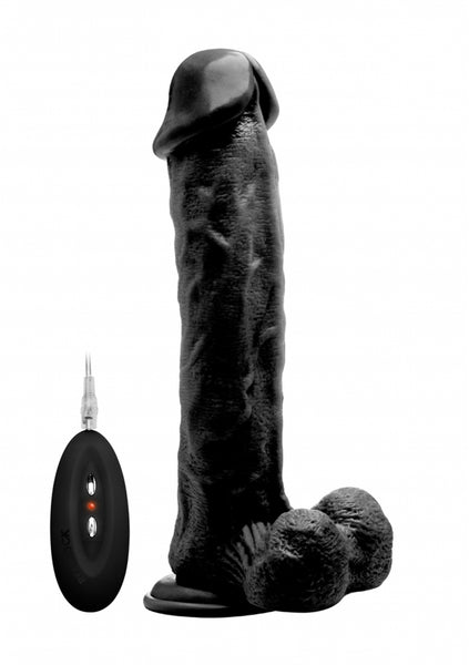 Vibrating Realistic Cock - 11" - With Scrotum - Black
