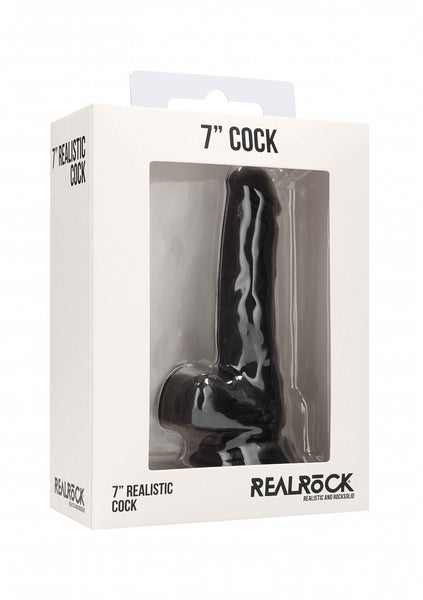 Realistic Cock - 7" - With Scrotum - Black