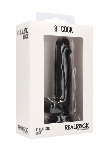 Realistic Cock - 8" - With Scrotum - Black