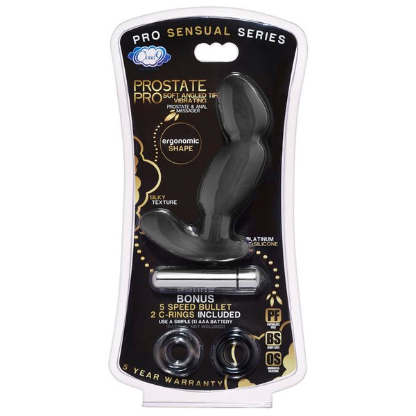 Cloud 9 - Prostate Pro Soft Angled Tip Anal Prostate Massager Black with C Rings
