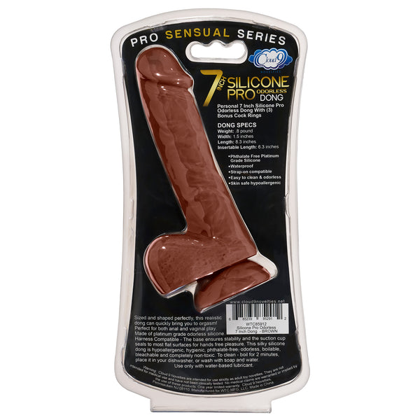 Cloud 9 - Pro Sensual Premium Silicone Dong W/ 3 C Rings Brown 7 inch