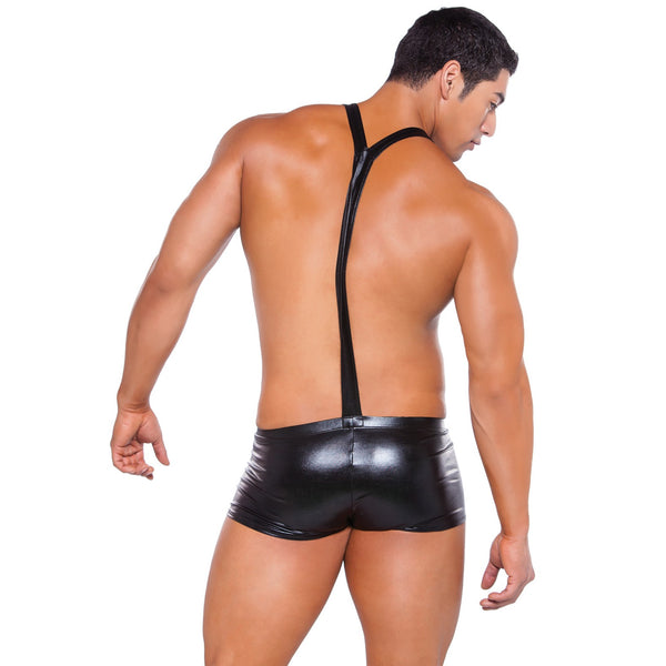 Zeus Wet Look Suspender Shorts Black O/S