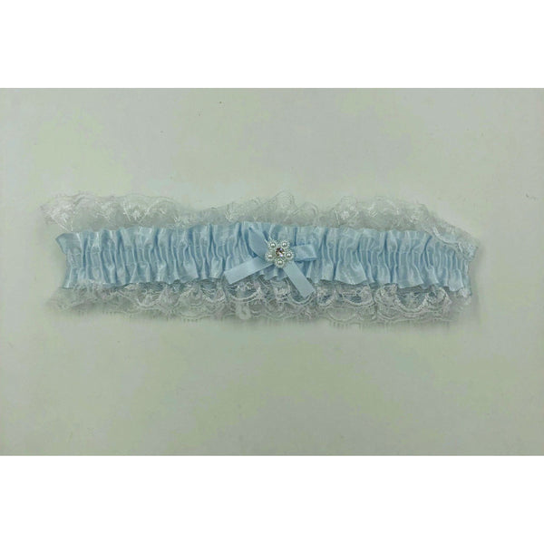 Satin Leg Garter - One Size - Baby Blue With White Lace