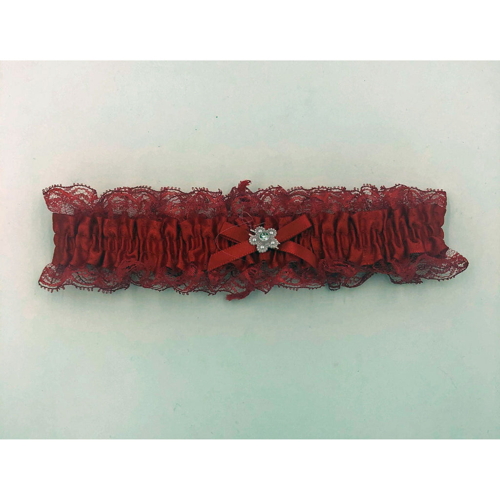 Satin Leg Garter - One Size - Red With Red Lace