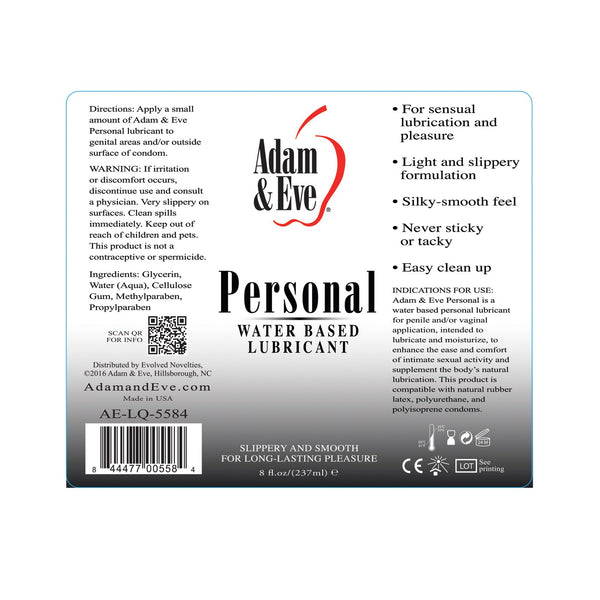 Adam & Eve Personal Water Based Lube - 8oz