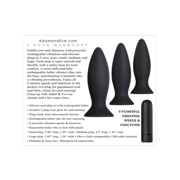 Adam & Eve Rechargeable Vibrating Anal Training Kit - Black