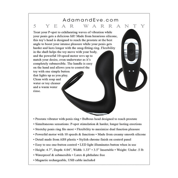 Adam & Eve Adam's Rechargeable Prostate Pleaser & C-Ring - Black