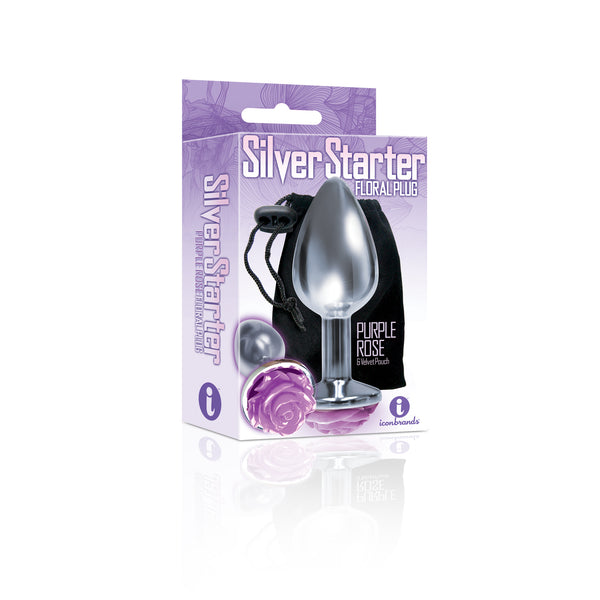 The 9's the Silver Starter Rose Floral Stainless Steel Butt Plug - Rose Purple