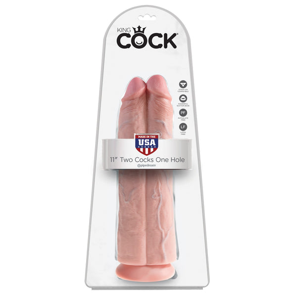 King Cock 11" Two Cocks One Hole - Flesh