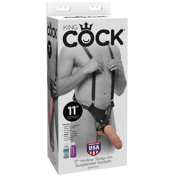 King Cock 11" Hollow Strap on Suspender System -  Flesh