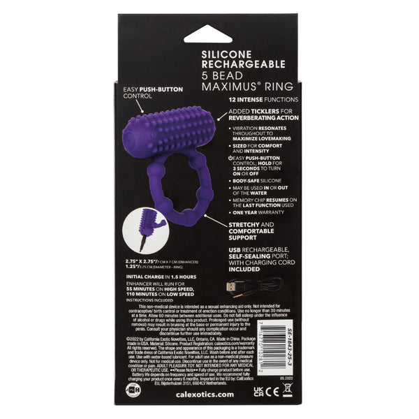 Silicone Rechargeable 5 Bead Maximus Ring - Purple