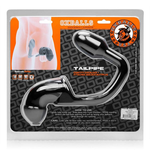 Oxballs Tailpipe Chastity CockLock & Asslock Butt Plug - Black