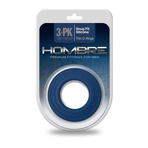 Hombre Snug-Fit Silicone Thin C-Rings - 3 Pack -  Navy