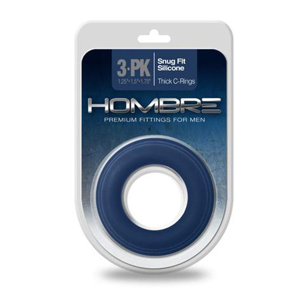 Hombre Snug-Fit Silicone Thick C-Rings - 3 Pack - Navy